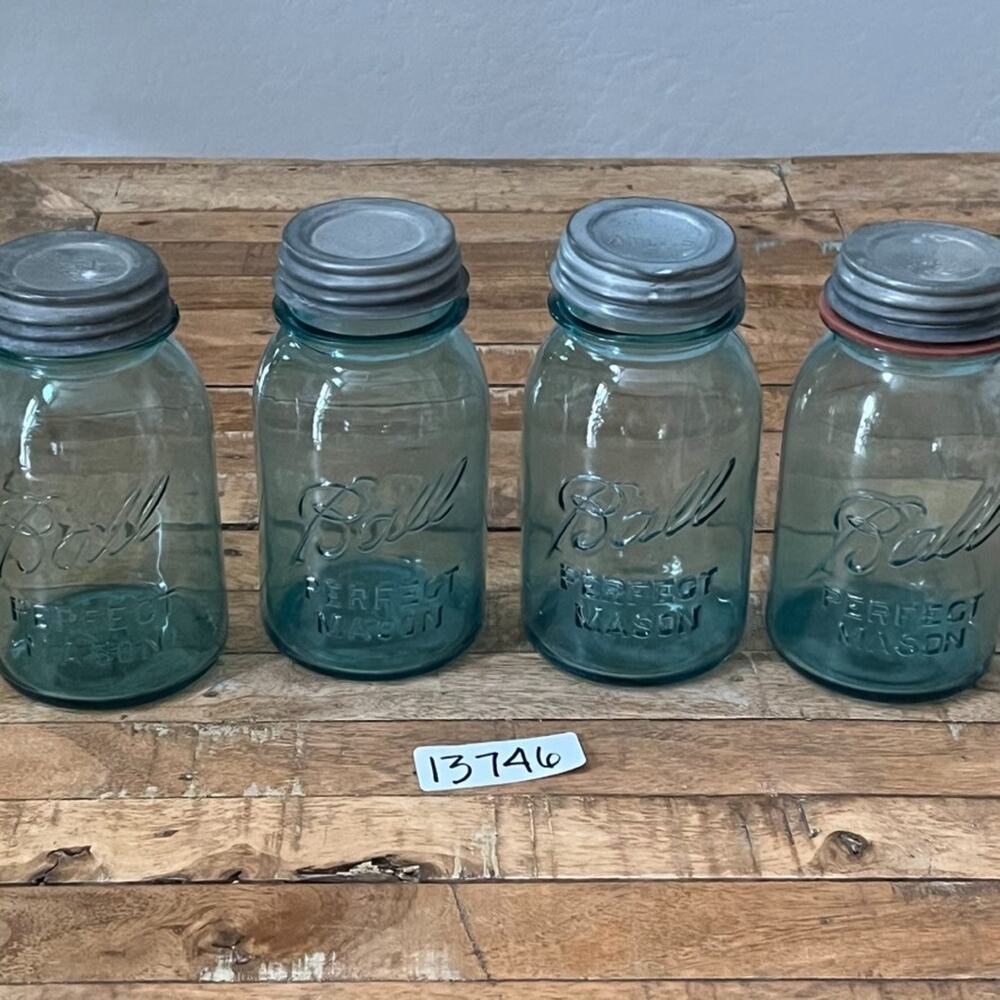 Vintage BALL Perfect Mason Blue Canning Jars Set